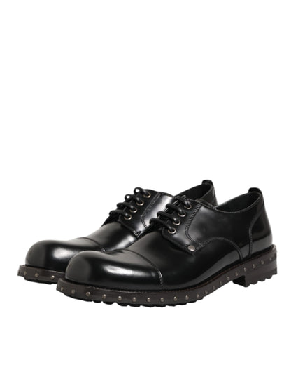 Dolce Gabbana Leren Derby Studded Schoenen Zwart Elegante