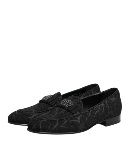 Dolce & Gabbana Crown Brokaat Loafers – Zwart/44EU