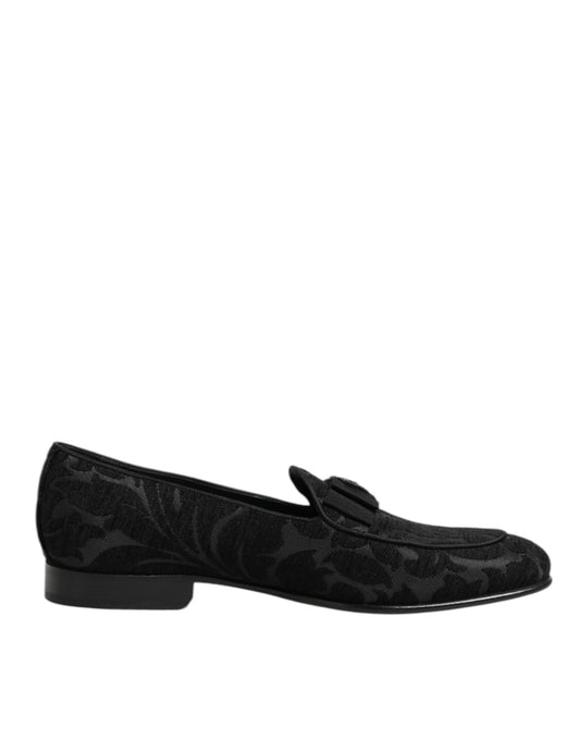 Dolce & Gabbana Crown Brokaat Loafers – Zwart/44EU