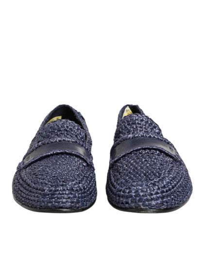 Dolce & Gabbana Blue Woven Leather Slip On Loafers Men Shoes