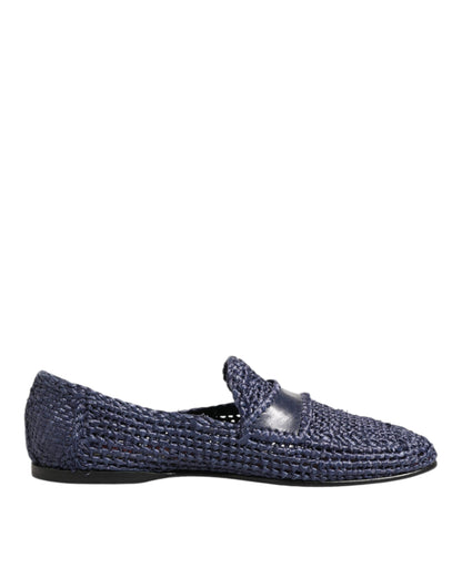 Dolce & Gabbana Blauwe Geweven Leren Slip On Loafers