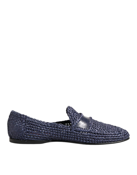 Dolce & Gabbana Blauwe Geweven Leren Slip On Loafers