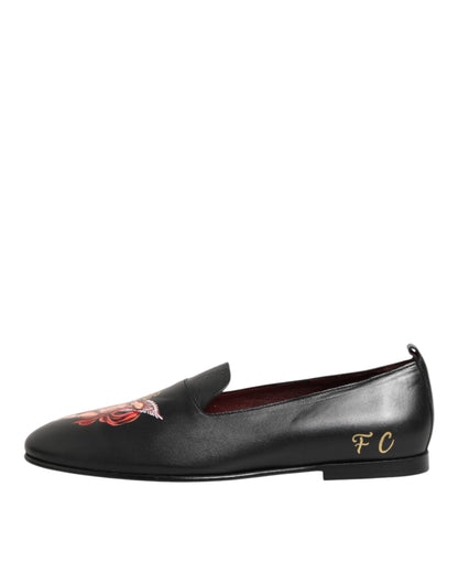 Dolce Gabbana DG Angel Elegant Leer Slip On Loafers Zwart
