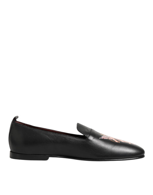Dolce Gabbana DG Angel Elegant Leer Slip On Loafers Zwart