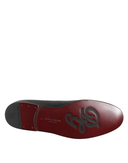 Dolce Gabbana DG Angel Elegant Leer Slip On Loafers Zwart