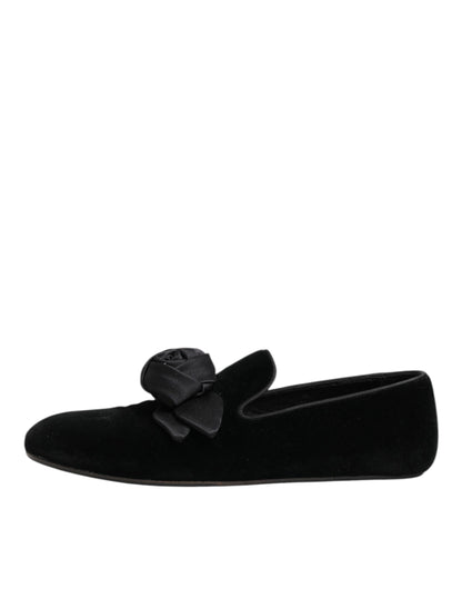 Dolce Gabbana Loafers Slip On Zwart Suede Katoenen Roos