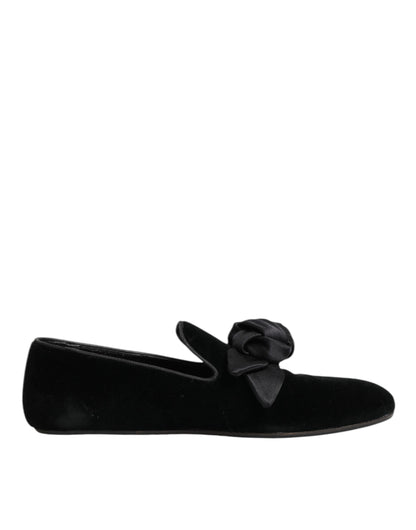 Dolce Gabbana Loafers Slip On Zwart Suede Katoenen Roos