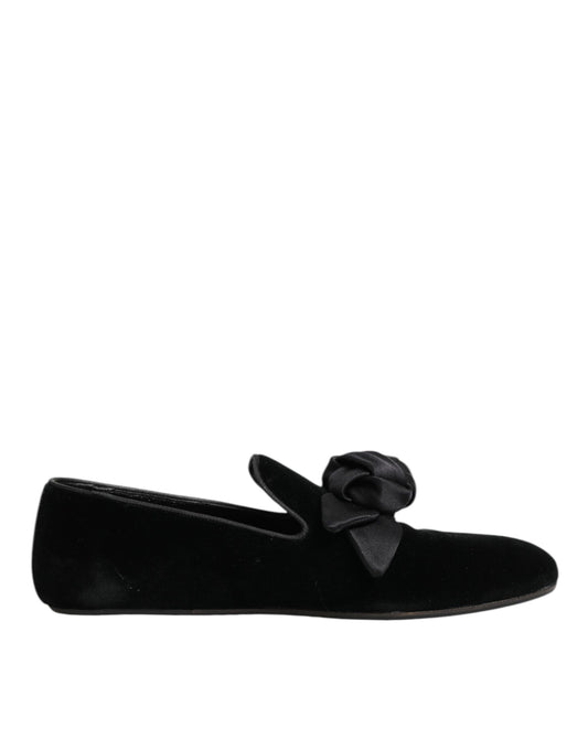 Dolce Gabbana Loafers Slip On Zwart Suede Katoenen Roos
