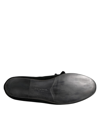 Dolce Gabbana Loafers Slip On Zwart Suede Katoenen Roos