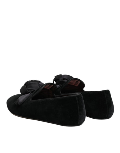 Dolce Gabbana Loafers Slip On Zwart Suede Katoenen Roos