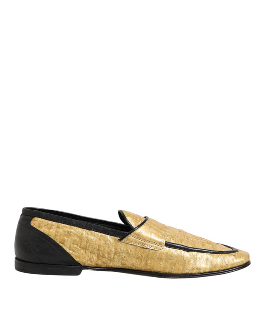 Dolce & Gabbana Slip On Luxe Leer Loafers Geel Zwart
