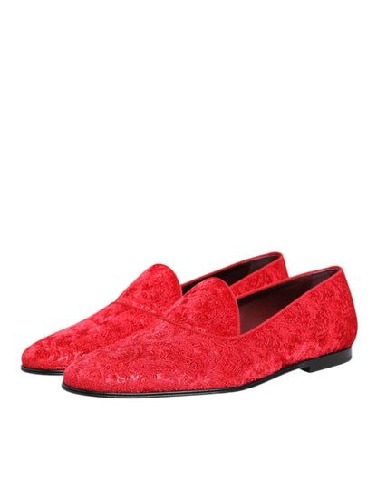 Dolce & Gabbana Rode Jacquard Loafers – Rode Formele Heren