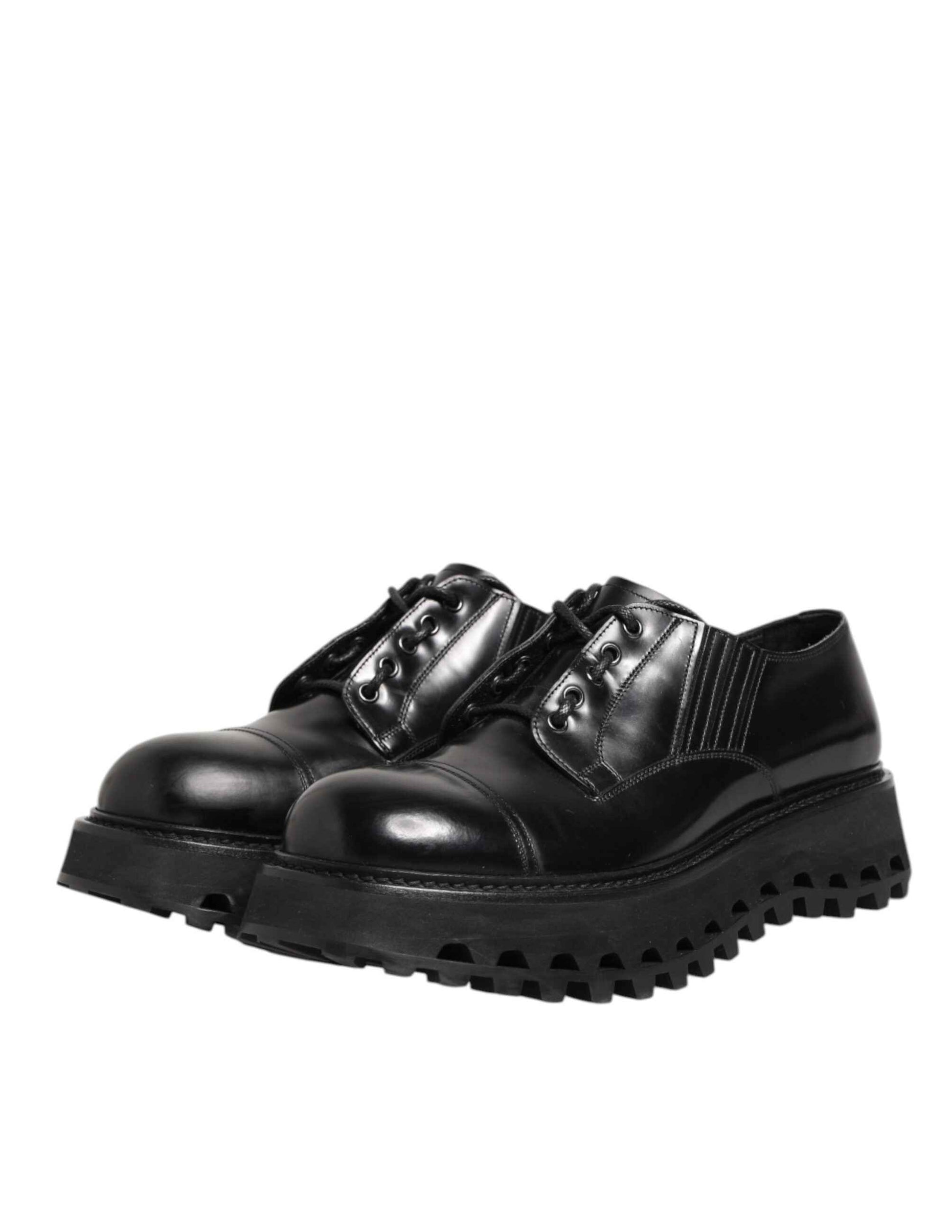 Dolce & Gabbana Lace Up Derby Leren Schoenen – Zwart