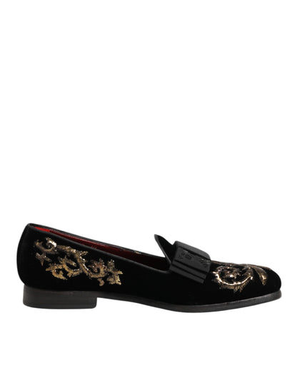 Dolce & Gabbana Fluwelen Geborduurde Elegante Loafers Zwart