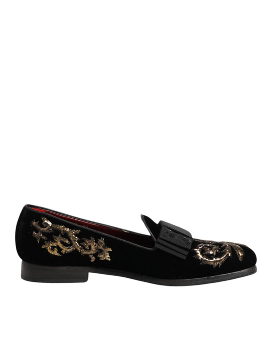 Dolce & Gabbana Fluwelen Geborduurde Elegante Loafers Zwart