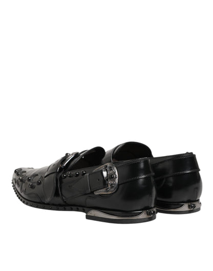 Dolce & Gabbana Versierde Monk Strap Schoenen Leer Zwart
