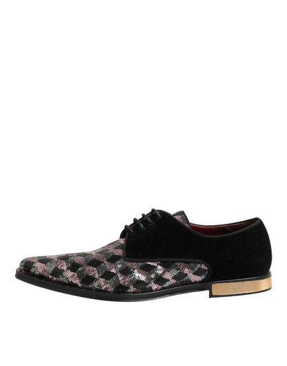 Dolce & Gabbana Derby Schoenen Zwart Fluweel Met Pailletten