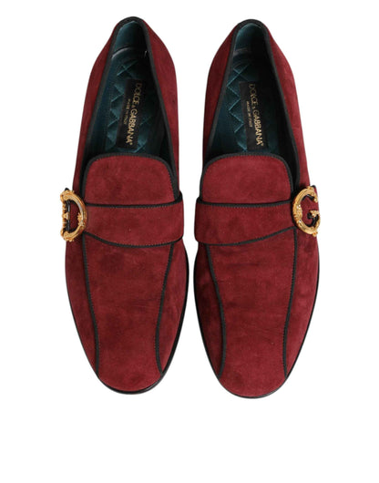 Dolce & Gabbana Bordeaux Suede Logo Loafers Formal Dress Shoes