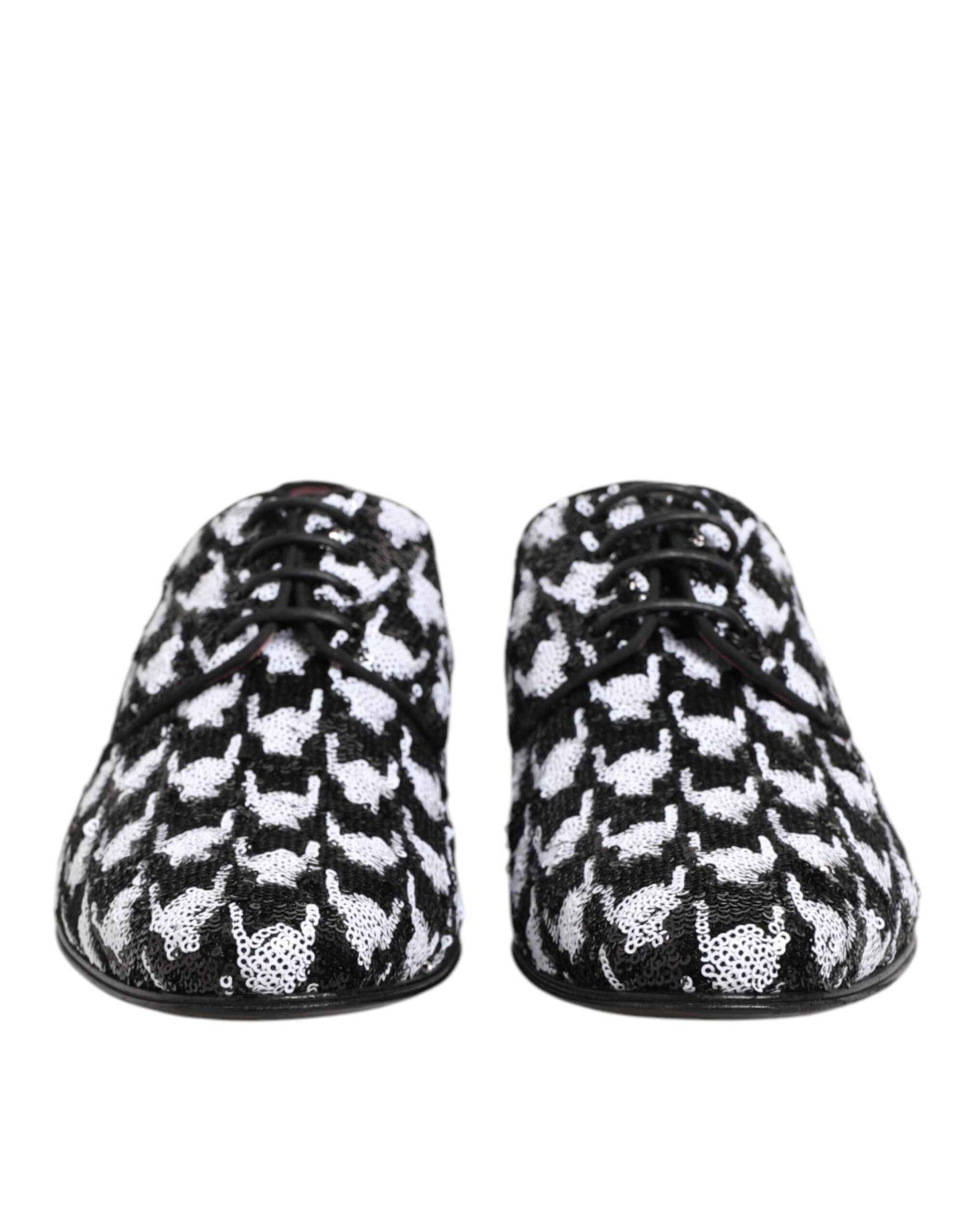 Dolce & Gabbana Dress Black White Sequined Lace Up Derby Shoes