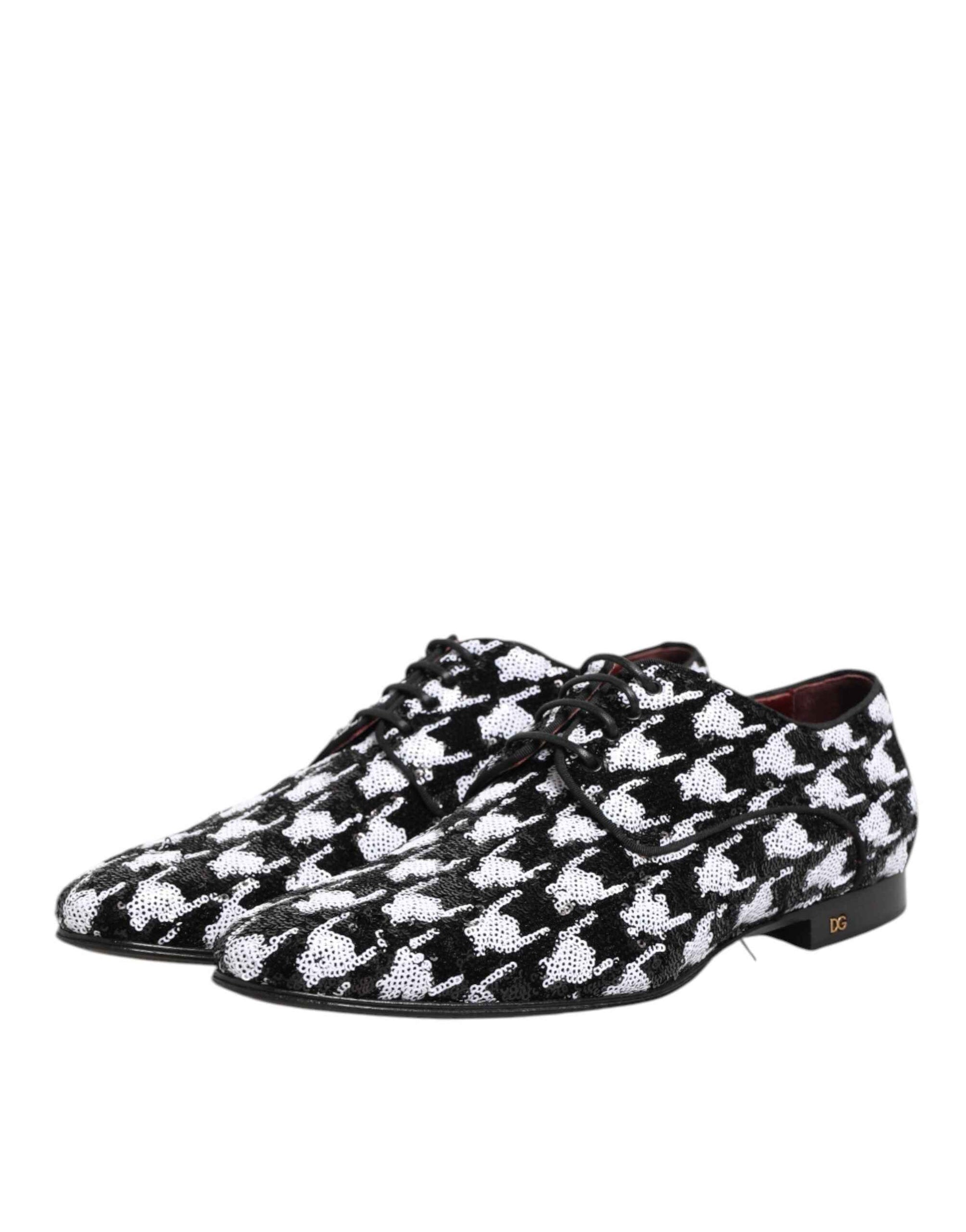 Dolce & Gabbana Dress Black White Sequined Lace Up Derby Shoes