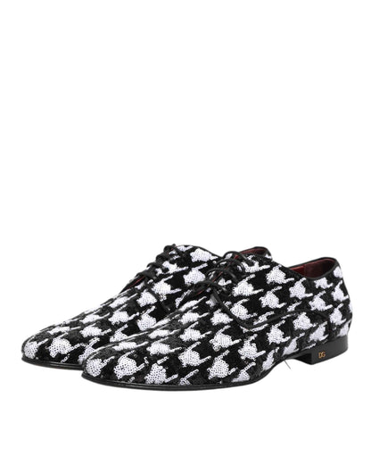 Dolce & Gabbana Dress Black White Sequined Lace Up Derby Shoes