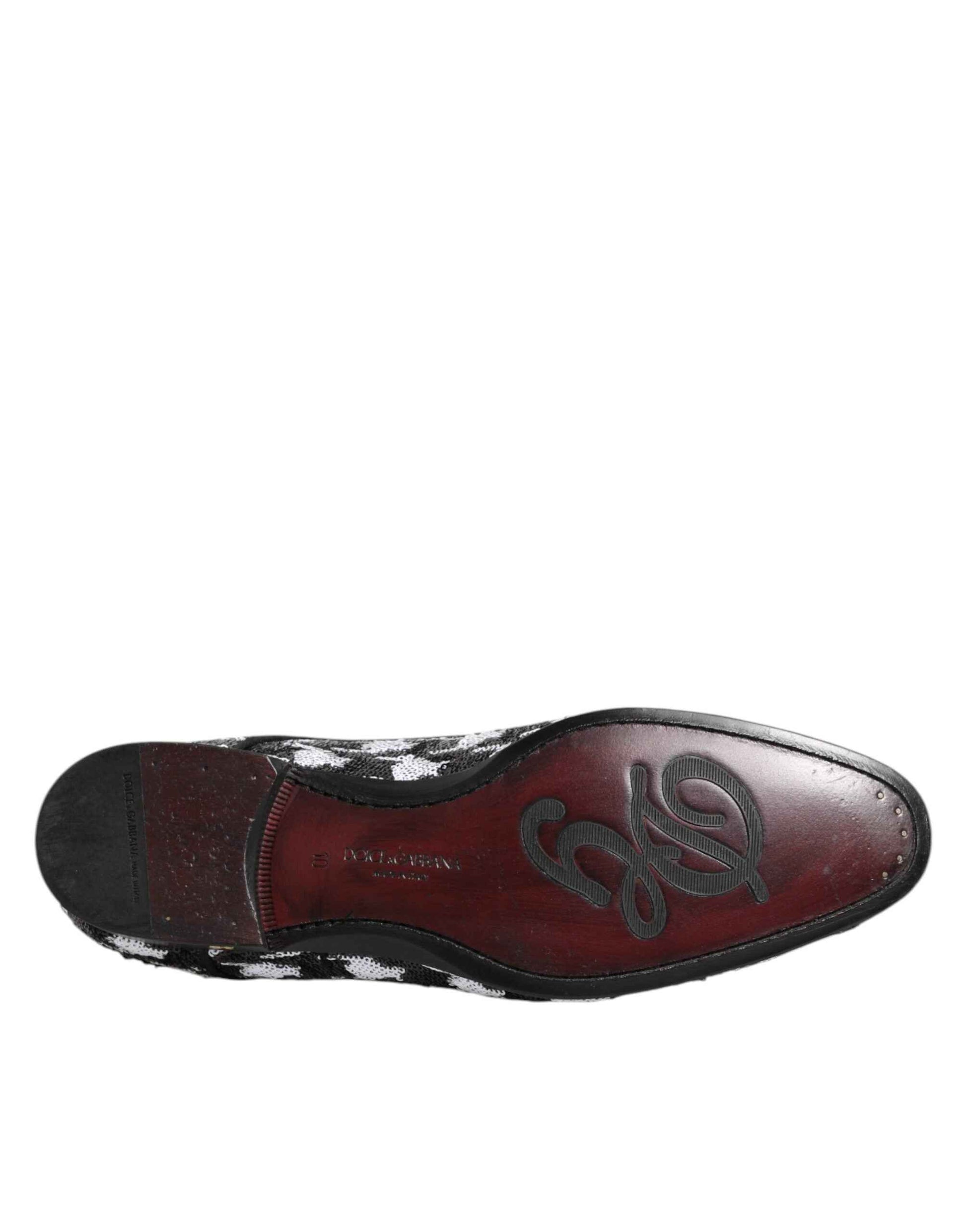 Dolce & Gabbana Dress Black White Sequined Lace Up Derby Shoes