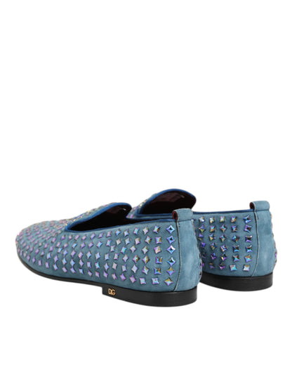 Dolce Gabbana Suede Dress Loafers Blauw Studded Limited