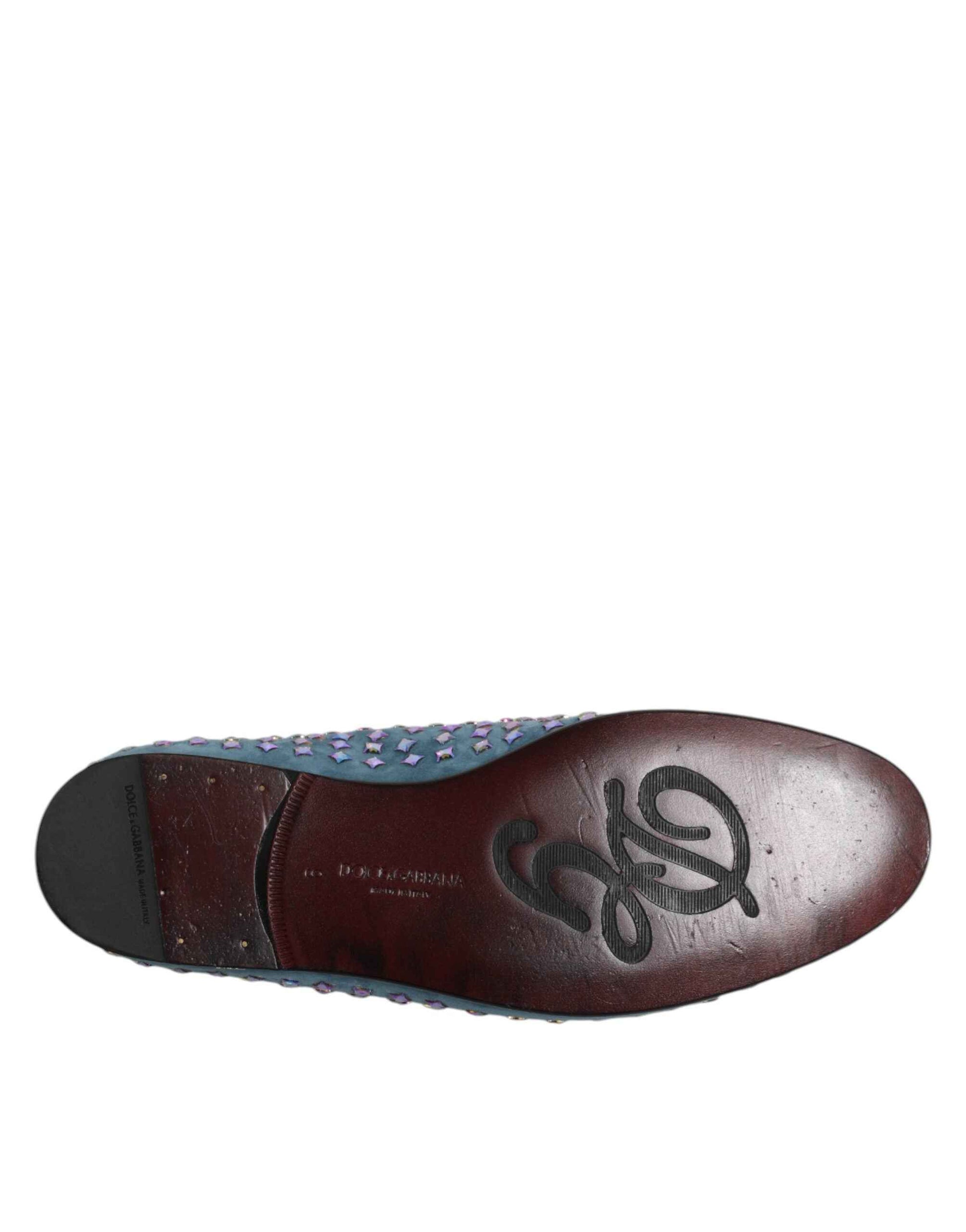 Dolce & Gabbana Blue Suede Studded Dress Men Loafers Shoes