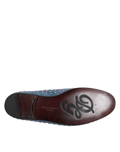 Dolce & Gabbana Blue Suede Studded Dress Men Loafers Shoes