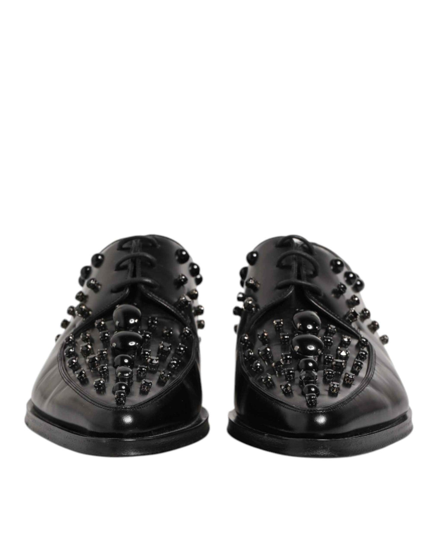 Dolce & Gabbana Black Crystal Embellished Derby Men Shoes