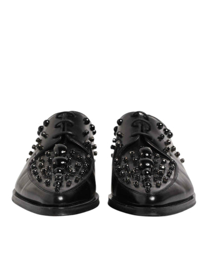Dolce & Gabbana Black Crystal Embellished Derby Men Shoes