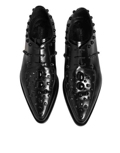 Dolce & Gabbana Black Crystal Embellished Derby Men Shoes