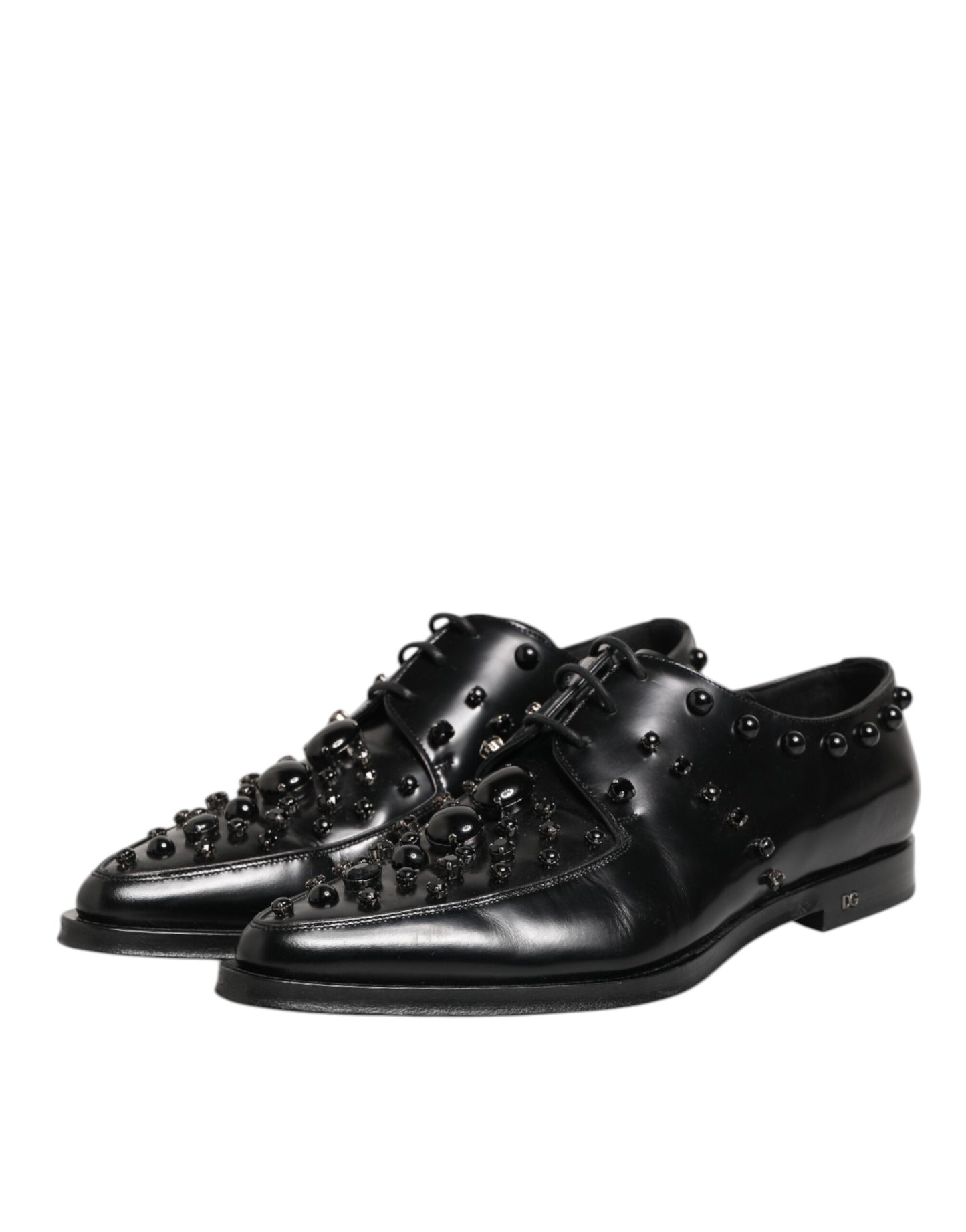 Dolce Gabbana Kristallen Derby Leer Schoenen Zwart Luxe