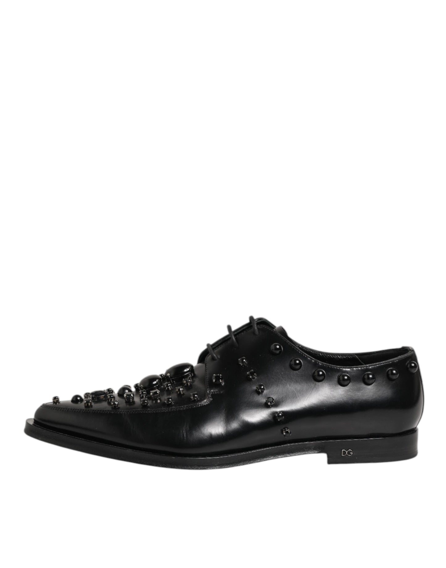 Dolce Gabbana Kristallen Derby Leer Schoenen Zwart Luxe