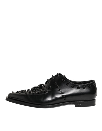 Dolce Gabbana Kristallen Derby Leer Schoenen Zwart Luxe