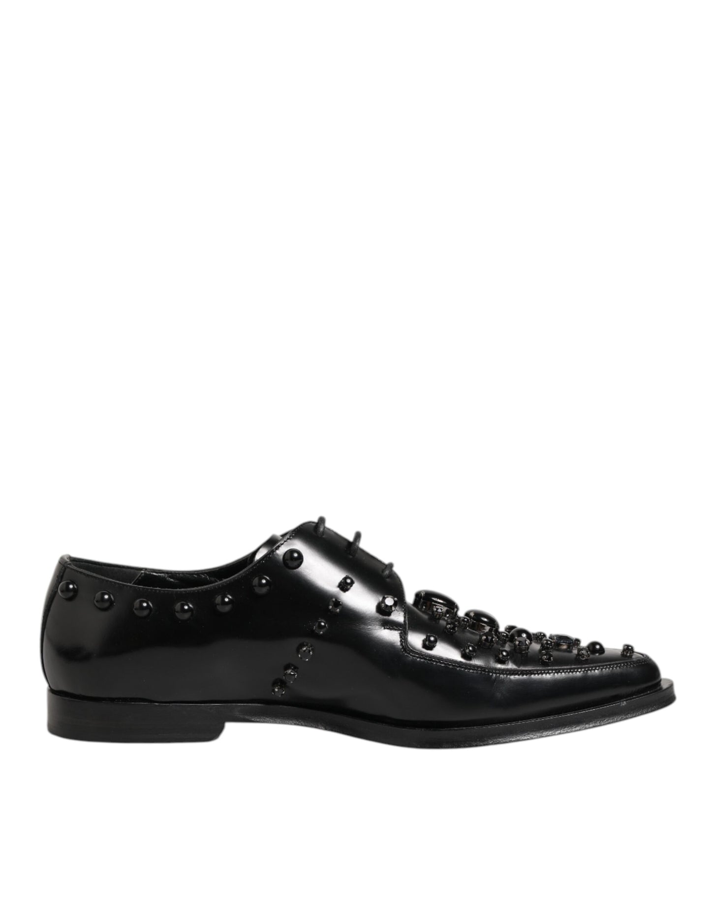 Dolce Gabbana Kristallen Derby Leer Schoenen Zwart Luxe