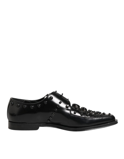 Dolce Gabbana Kristallen Derby Leer Schoenen Zwart Luxe
