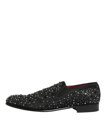 Dolce & Gabbana Suede Loafers Kristallen Versiering Zwart