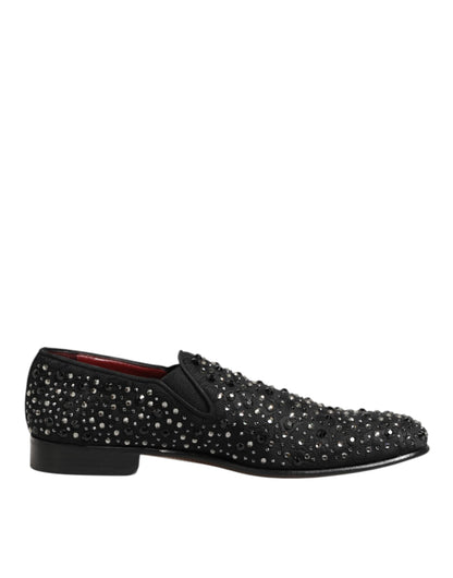Dolce & Gabbana Suede Loafers Kristallen Versiering Zwart