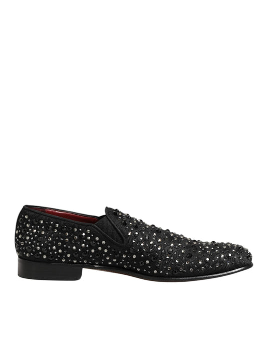 Dolce & Gabbana Suede Loafers Kristallen Versiering Zwart