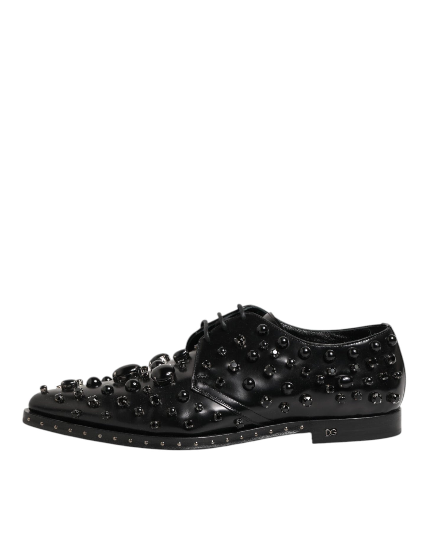 Dolce Gabbana Kristalversierd Leer Derby Schoenen – Zwart