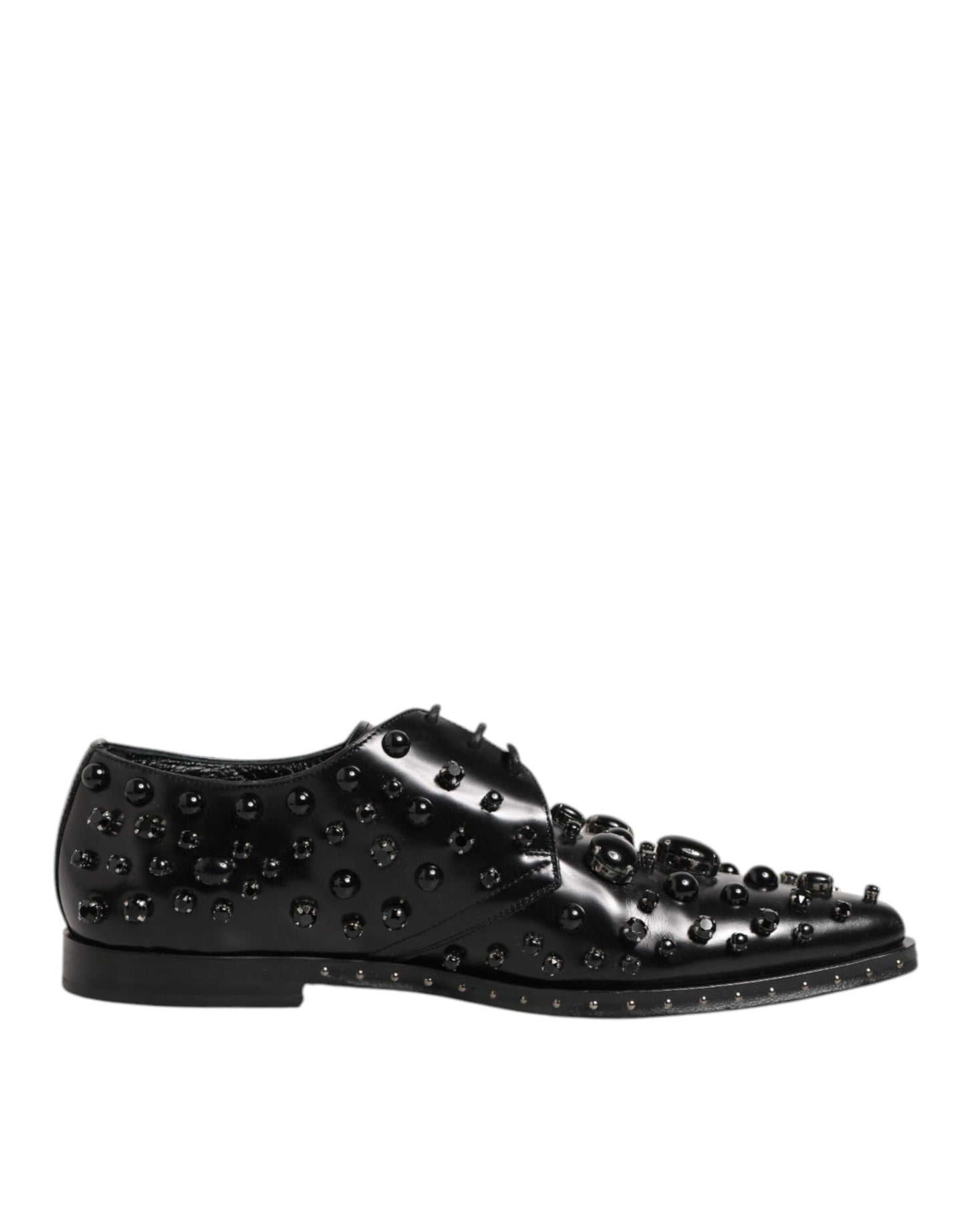 Dolce Gabbana Kristalversierd Leer Derby Schoenen – Zwart