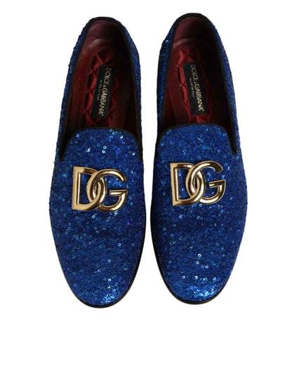 Dolce & Gabbana Blauwe Sequined Loafers Formele Schoenen