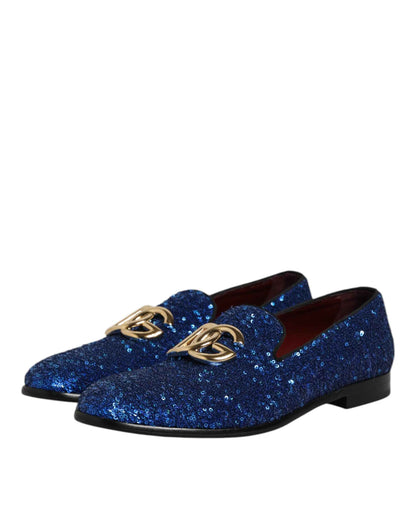 Dolce & Gabbana Blauwe Sequined Loafers Formele Schoenen