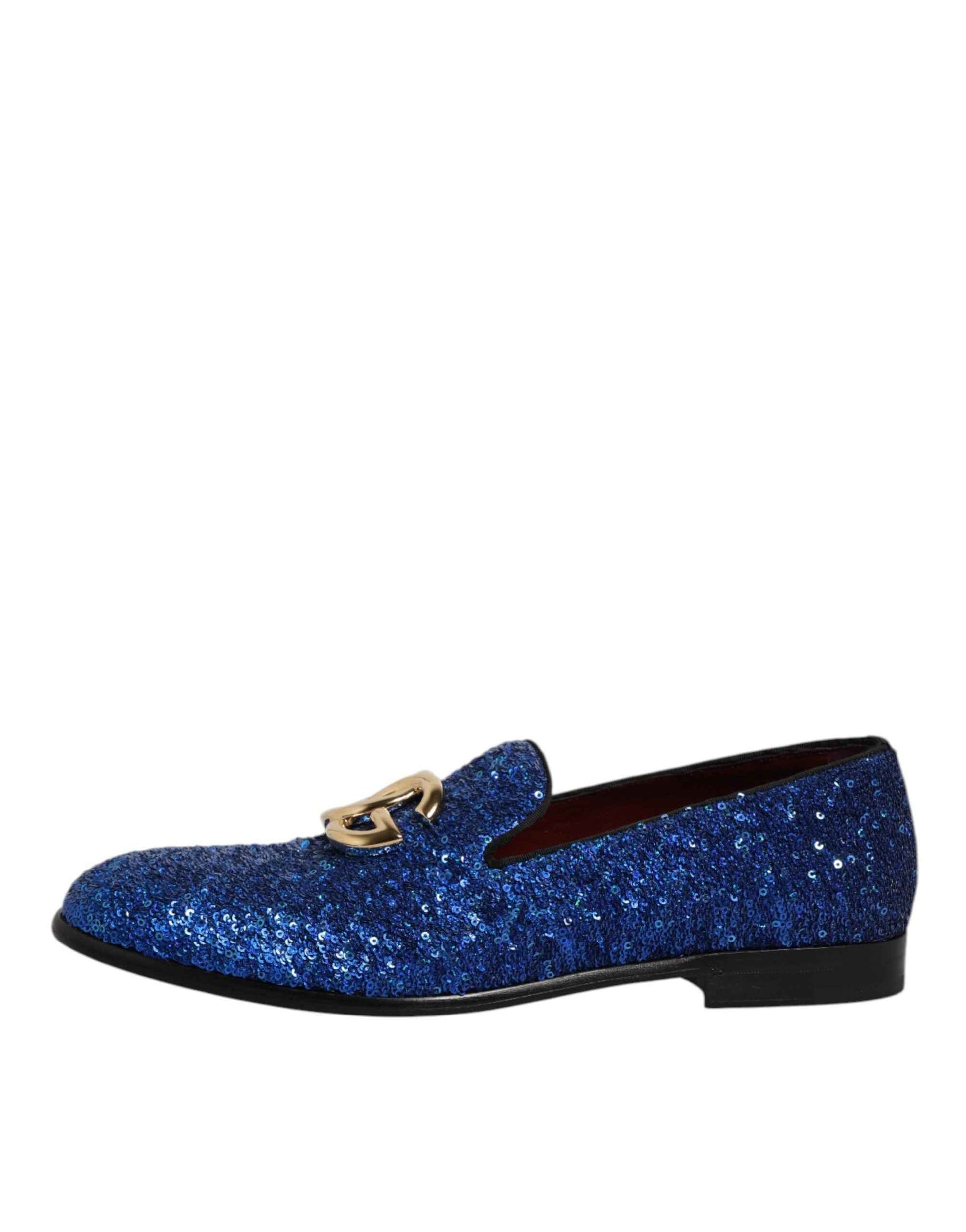 Dolce & Gabbana Blauwe Sequined Loafers Formele Schoenen