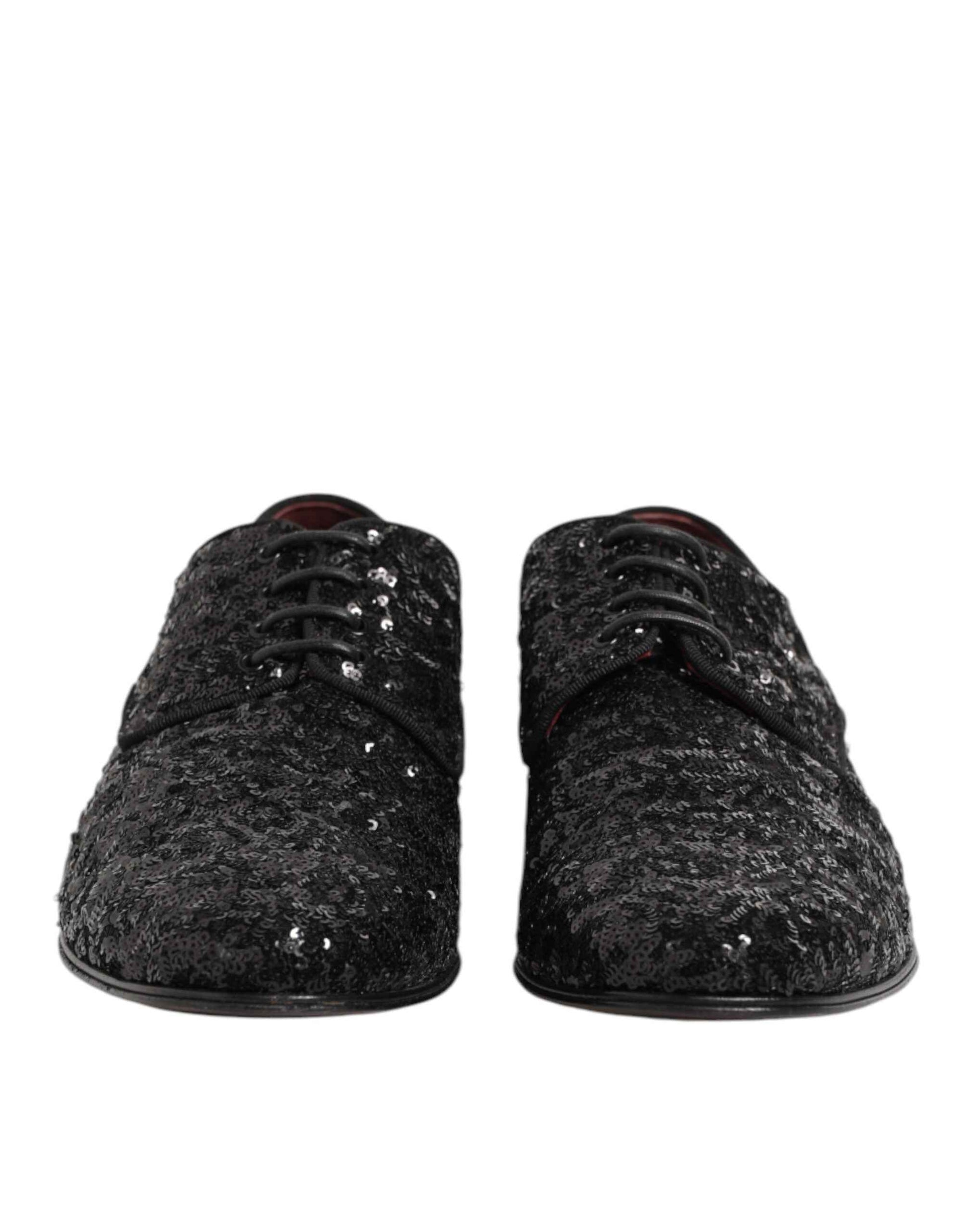 Dolce & Gabbana Black Sequined Lace Up Dress Men Derby Shoes