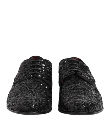 Dolce & Gabbana Black Sequined Lace Up Dress Men Derby Shoes