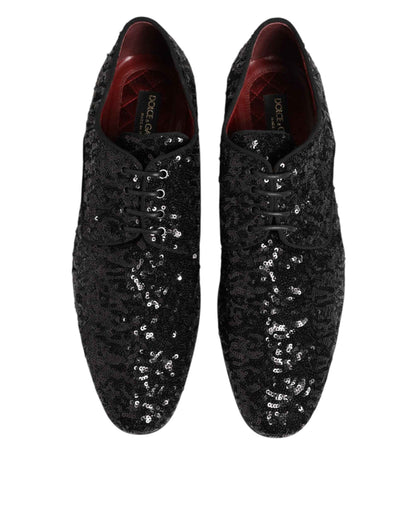 Dolce & Gabbana Black Sequined Lace Up Dress Men Derby Shoes