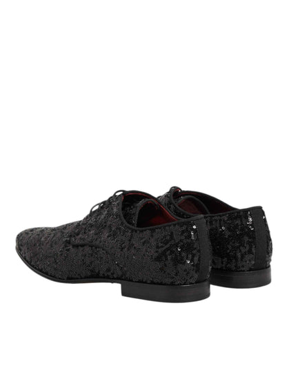 Dolce & Gabbana Black Sequined Lace Up Dress Men Derby Shoes