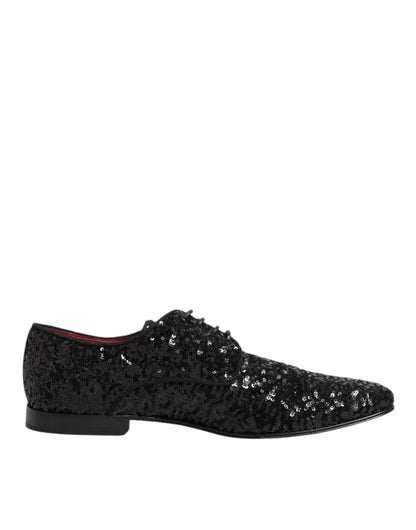 Dolce Gabbana Derby Schoenen Glinsterende Sequins Zwart